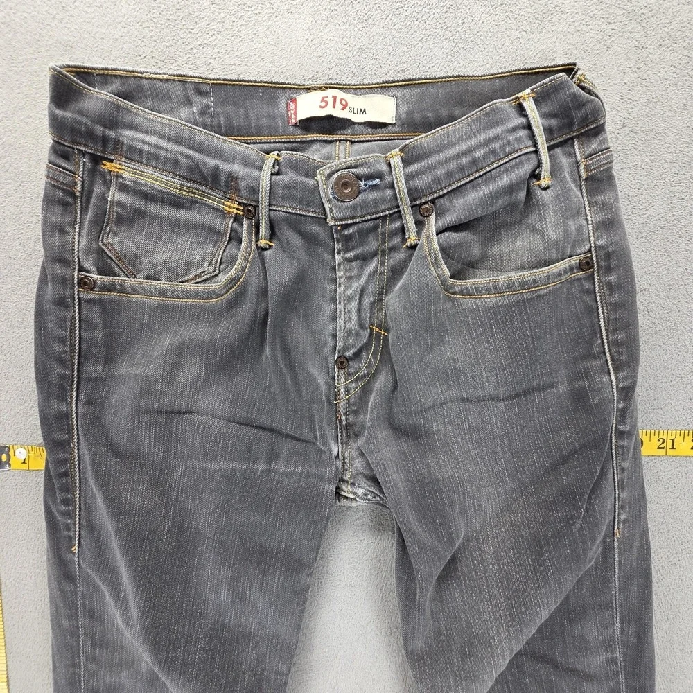Vintage Levis 519 Jeans Mens 30x32 Gray Slim Engineered Charcoal Wash Zip Fly‎